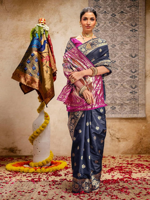 Vasthrlay Weaving Paithani Unstitched Maroon Saree