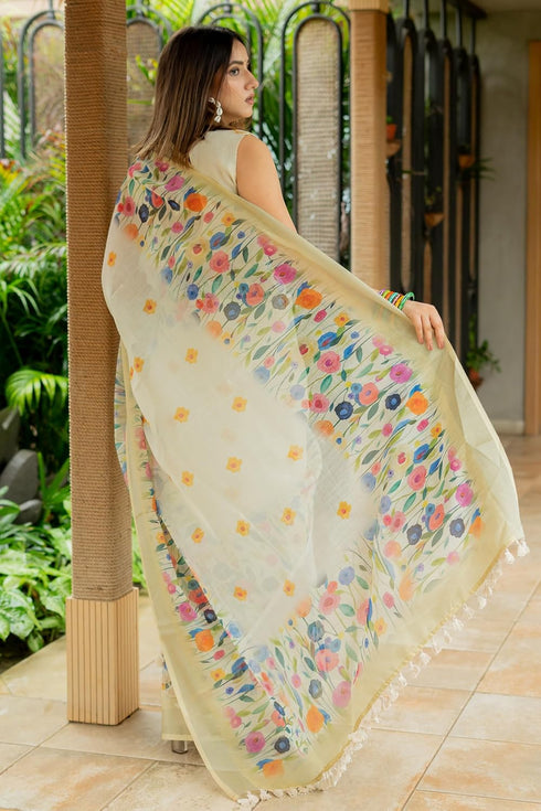 Vasthrlay Fashion Assamese Digital Cream Ethnic Wear