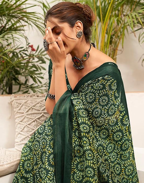 Siril Women'S Tassel & Printed Cotton Saree With Blouse