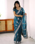 Vasthrlay Scalloped Embroidery Unstitched Lime Green Saree