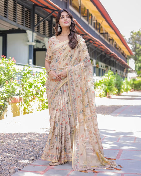 Vasthrlay Handloom Cotton Tassels Saree