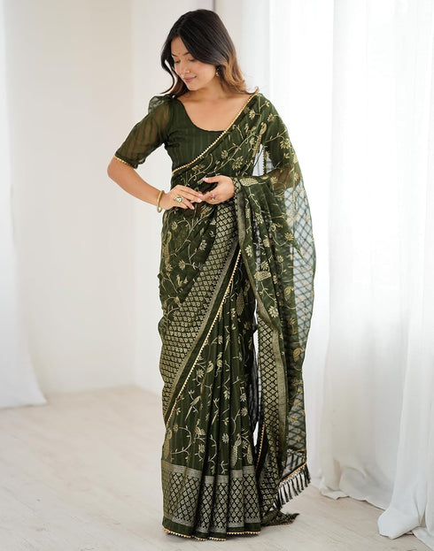 Vasthrlay Georgette Weaving Unstitched Red Saree