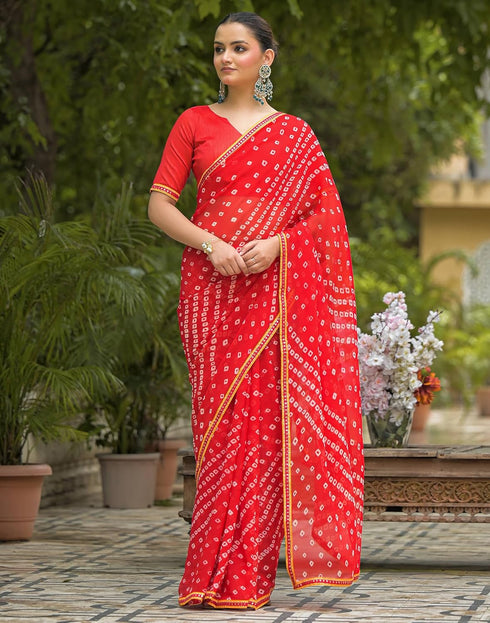 Vasthrlay Georgette Bandhani Unstitched Green Saree