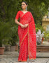 Vasthrlay Georgette Bandhani Red Saree With Unstitched Blouse Piece