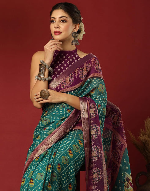 Vasthrlay Georgette Bandhani Unstitched Wine Saree