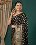 Vasthrlay Georgette Printed Black And Gold Saree With Unstitched Blouse Piece