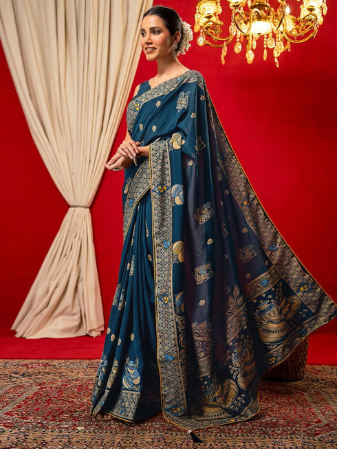 Vasthrlay Vichitra Printed Unstitched Maroon Saree