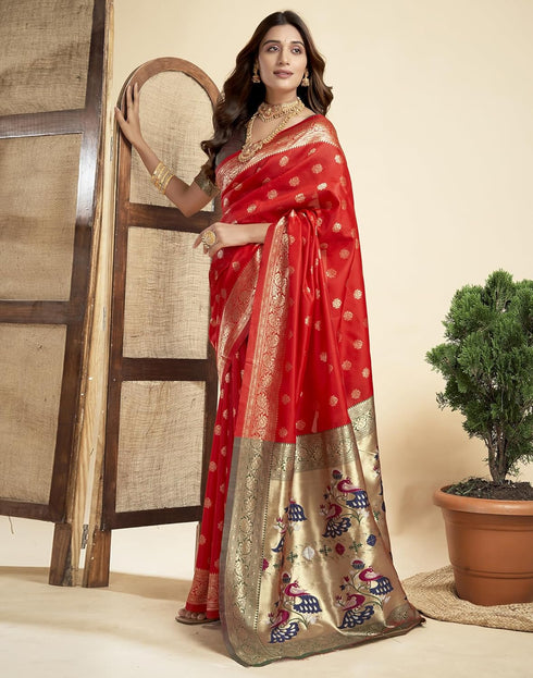 Vasthrlay Jacquard Paithani Unstitched Teal Saree