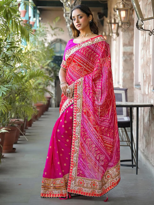 Vasthrlay Bandhani Embroidery Red Saree