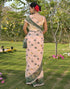 Vasthrlay Womens Printed Peach | Green Saree With Unstitched Blouse Piece