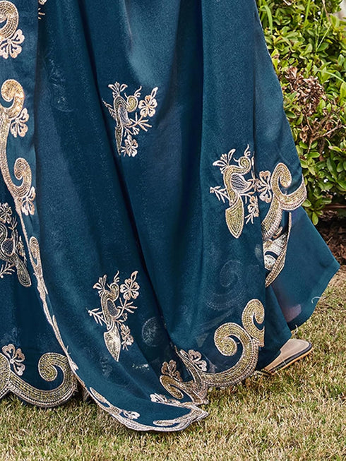 Vasthrlay Georgette Embroidery Dark Saree