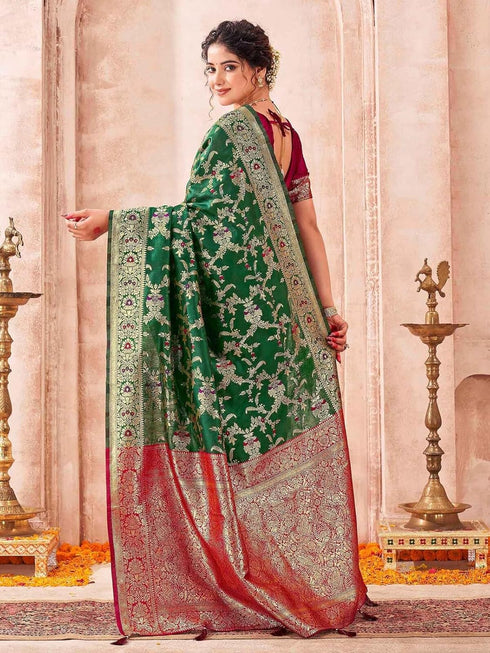 Vasthrlay Womens Banarasi Unstitched Yellow Saree