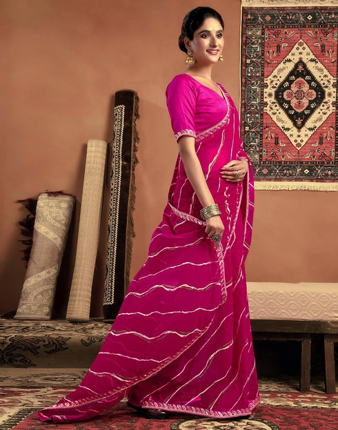 Vasthrlay Georgette Embroidery Pink Saree With Unstitched Blouse Piece