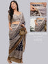 Vasthrlay Beige Multi Print Design Linen Ready To Wear Saree For Women