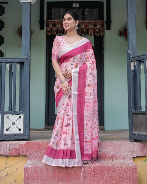 Vasthrlay Floral Prints Tasseled Saree