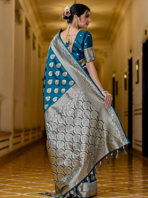 Vasthrlay Womens Weaving Tassels Unstitched Mustard Saree