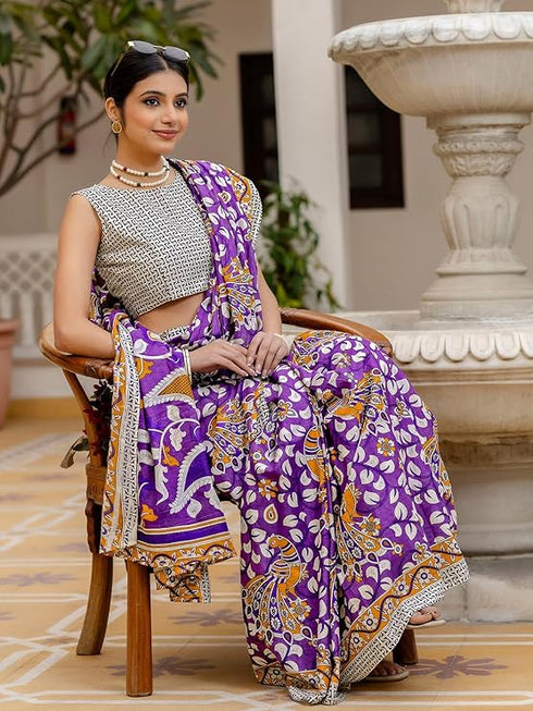 Vasthrlay Womens Printed Unstitched Beige Saree