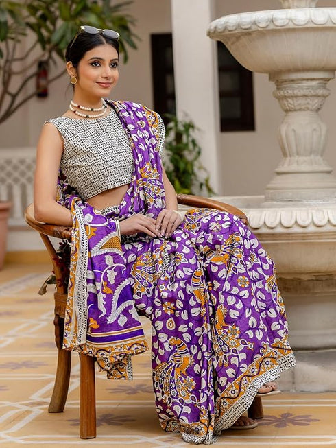 Vasthrlay Womens Printed Grey Saree With Unstitched Blouse Piece