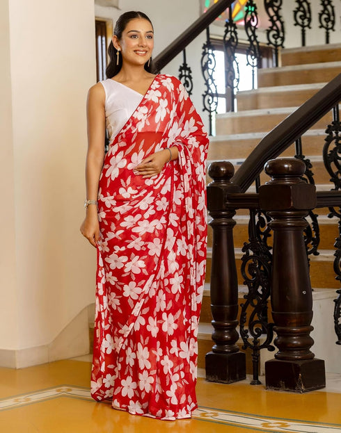 Vasthrlay Georgette Printed Unstitched Lavender Saree