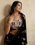 Vasthrlay Georgette Bandhani Black And Yellow Saree With Unstitched Blouse Piece