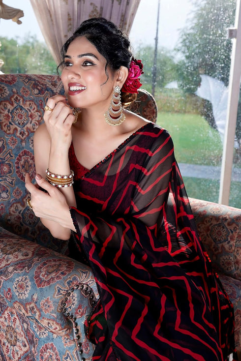 Vasthrlay Fashion Georgette Stripes Printed Ethnic Wear