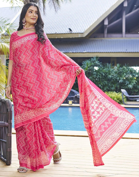 Vasthrlay Chanderi Bandhani Unstitched White Saree