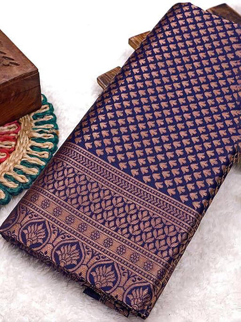 Vasthrlay Kanjivaram Banarasi Unstitched Blue Ethnic Wear