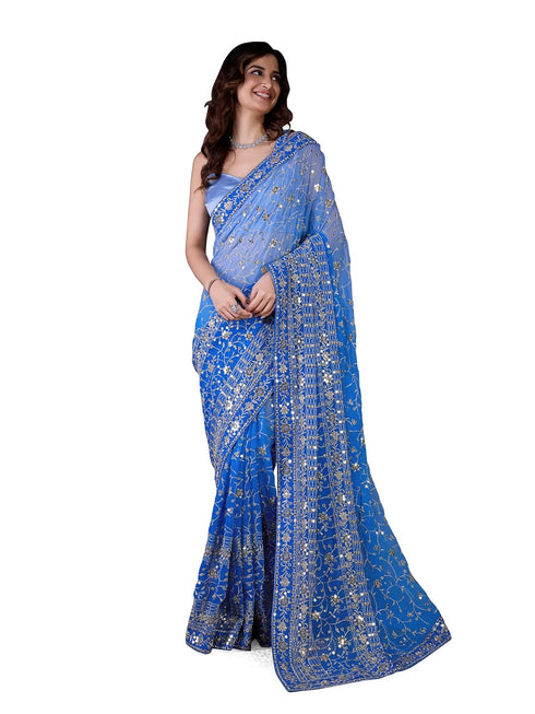 Vasthrlay Georgette Embroidery Unstitched Skyblue Ethnic Wear