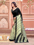 Vasthrlay Womens Printed Pista Green Saree With Black Unstitched Blouse Piece