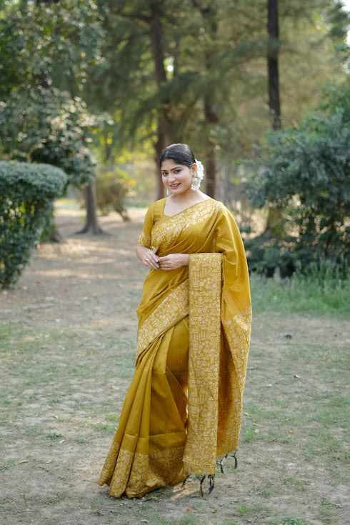 Vasthrlay Tussar Kalamkari Geometric Floral Design