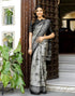 Vasthrlay Womens Printed Grey And Black Saree With Unstitched Blouse Piece