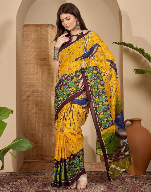 Vasthrlay Womens Printed Unstitched White Saree
