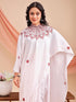 Vasthrlay Printed Kaftan Freehand Maroon-White Bollywood Satin Saree with Unsticted Blouse Piece