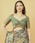 Vasthrlay Mehendi Green Geometric Print Polyester Saree With Dull Gold Zari Border And Unstitched Blouse Piece