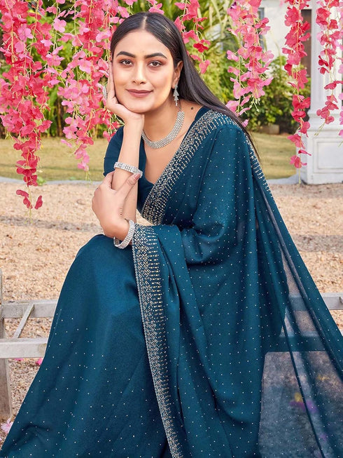 Vasthrlay Georgette Embroidery Dark Saree