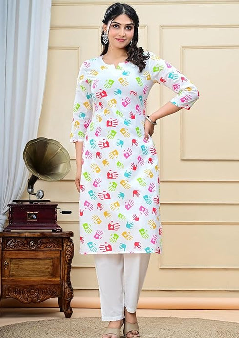 Women Holi Special Cotton Printed Short Kurti Top