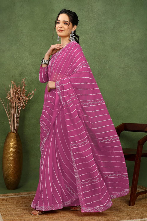 Vasthrlay Fashion Georgette Stripes Navy Ethnic Wear