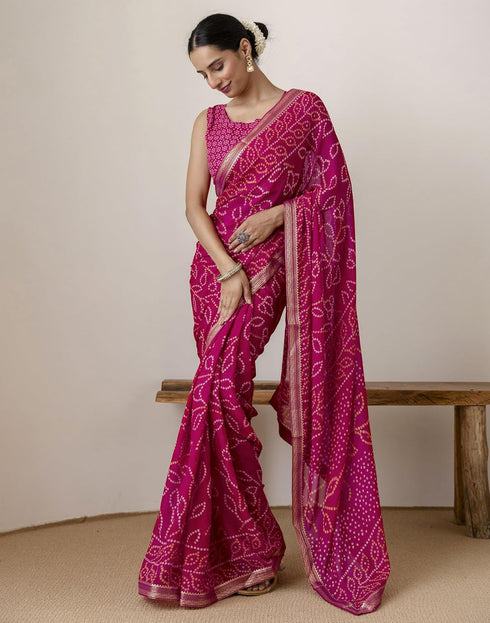 Vasthrlay Georgette Bandhani Unstitched Purple Saree