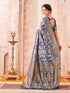 Vasthrlay Chanderi Banarasi Dusty Blue Saree With Unstitched Blouse Piece