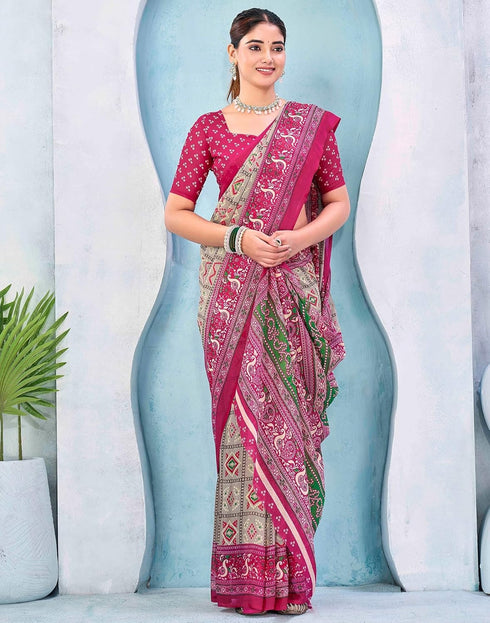Vasthrlay Georgette Bandhani Unstitched Teal Saree