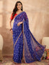 Vasthrlay Vasthrlaywomensbluegeorgettebandhaniprintembroideredlaceworksareewithunstitchedblousepiece Sareeforwoman Designersareeforwomen Tr Ethnic Wear