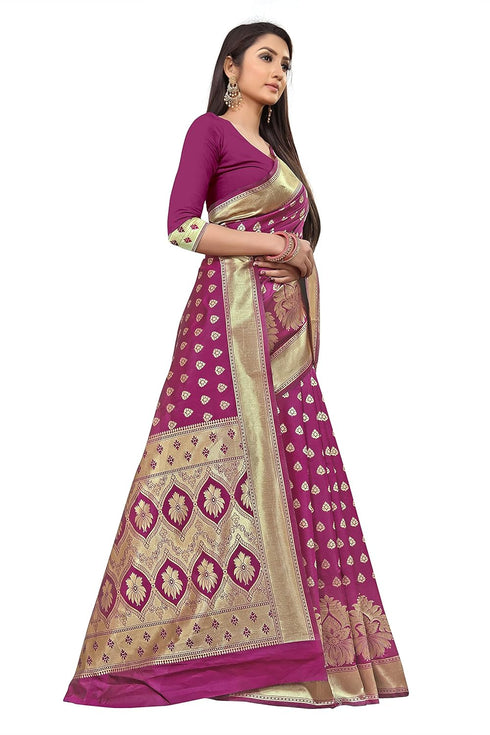 Vasthrlay Maroon Woven Kanjivaram Blend Saree