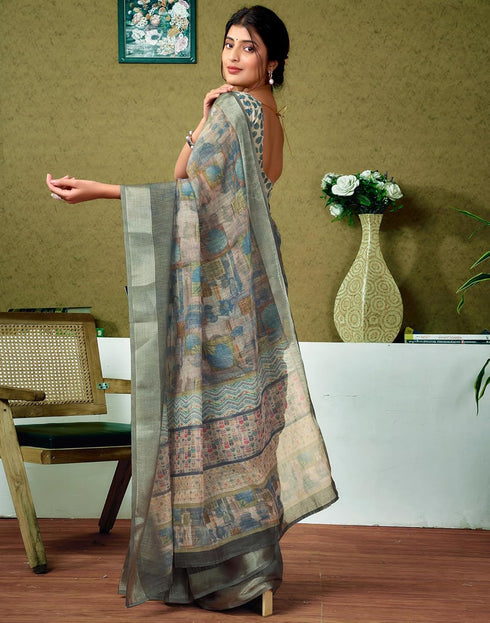 Vasthrlay Womens Cotton Printed Brown Saree
