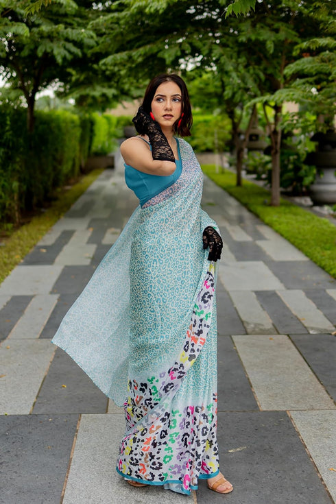 Vasthrlay Fashion Georgette Off Multicolor Ethnic Wear