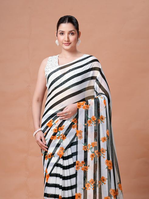 Vasthrlay Orange Unstitched Saree