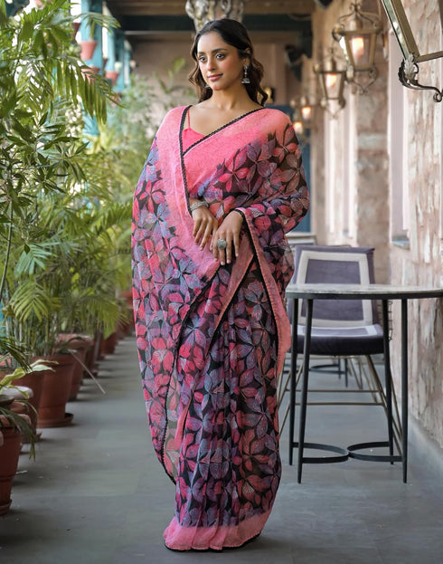 Vasthrlay Chiffon Blouse Maroon Saree