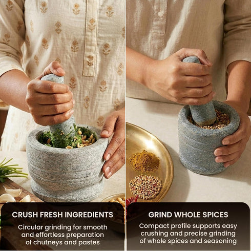 Heavy Duty Large Mortar and Pestle Set for Spices | Silbatta for Chutney