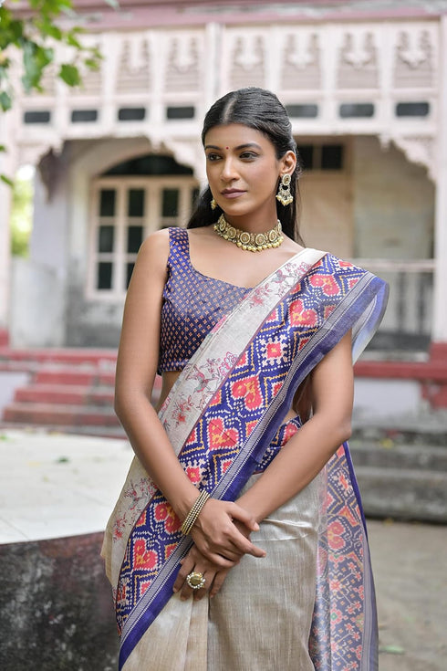 Vasthrlay Tussar Silk Saree Patola Ikkat