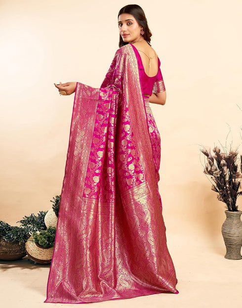 Vasthrlay Womens Banarasi Unstitched Olive Green Saree
