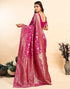 Vasthrlay Womens Banarasi Pink Saree With Unstitched Blouse Piece